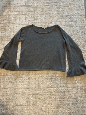 Milly 100% Cashmere Gray Ruffle Cuff Sweater Size L